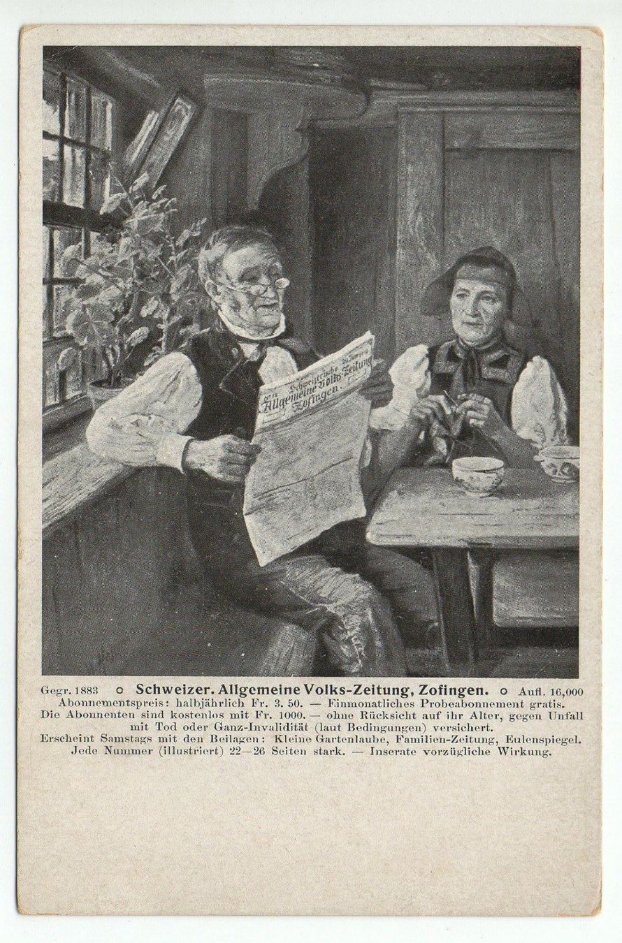 Cartoline postali: ZOFINGEN Schweizer. Allgemeine Volks-Zeitung – Nuovo (secondo la descrizione) da Jona venduto da philajona