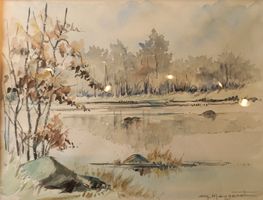 beau tableau grande aquarelle Georges MOUGENOT (XX)