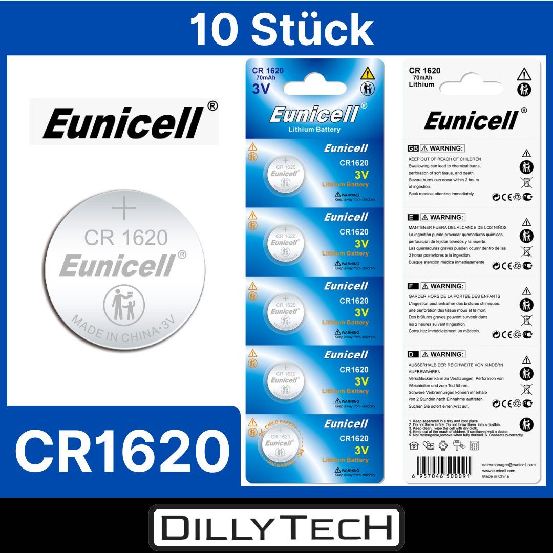 Caricatori & Batterie: Eunicell CR1620 Knopfzellenbatterie - 10 Stk. – Nuovo e nell'imballaggio originale da Meilen venduto da DillyTecH