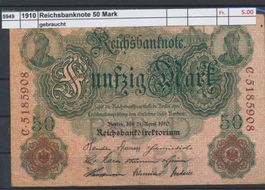 1910 DR, "50 Mark Reichsbanknote", gebraucht