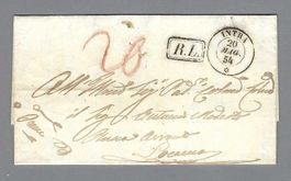 1854, 0 INTRA + R.L. NACH LOCARNO, HANDSTEMPEL "20"