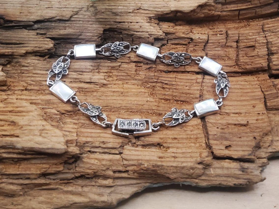 Bracciali & Braccialetti: Vintage Armband in Silber mit Perlmutt – Usato da Luzern venduto da S.Kern01 1