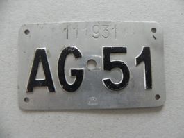 Velonummer Rad Velo Nummer AG 51 Aargau 1951 Geschenk