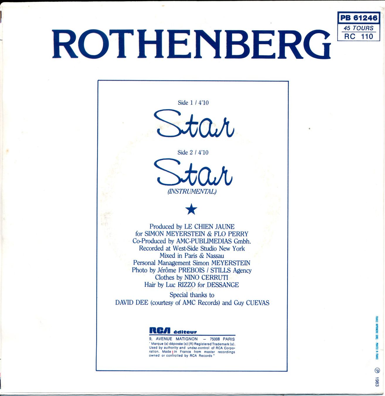 Dischi in vinile: ROTHENBERG - STAR (7'' Vinyl Single VG) – Usato da Hedingen venduto da Studers 1