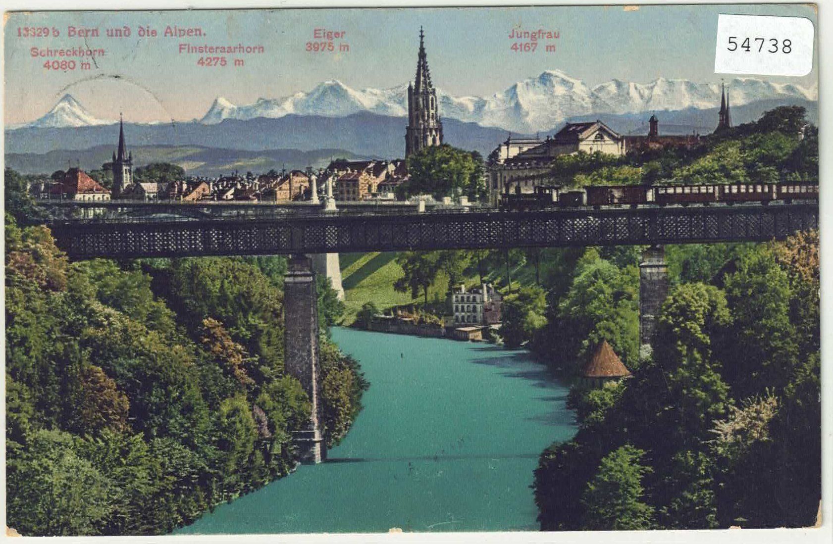 Cartoline postali: Bern - Eisenbahnbrücke mit Zug und Alpen - Litho – Usato da Ettingen venduto da Kartenplanet