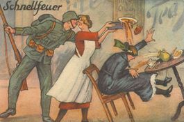 Militär Schnellfeuer Frau mit Glück + Pech Jux Karte Motiv