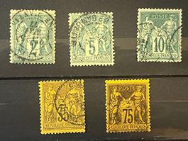 5 belles valeurs Sage Type II (N sous U) oblitérées