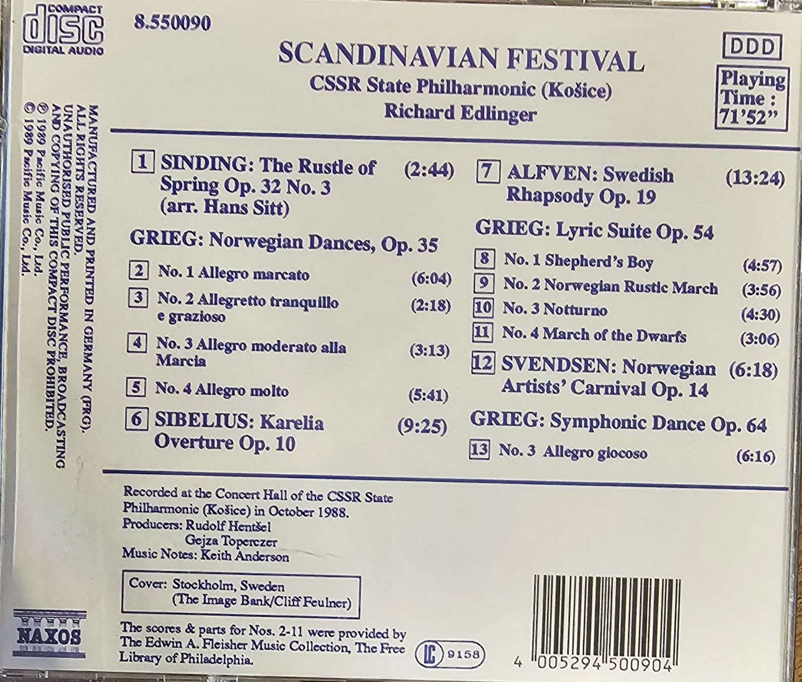 CDs: CSSR State Philharmonic (Košice), Richard Edlinger – Scandi – Gebraucht aus Wahlen b. Laufen von Cg10 1