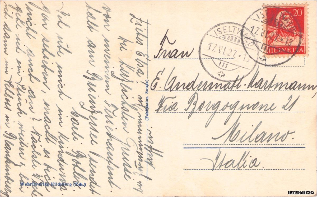 Cartoline postali: Iseltwald BE // 1927 Dorf Vogelperspektive – Usato da Basel venduto da intermezzo12 1