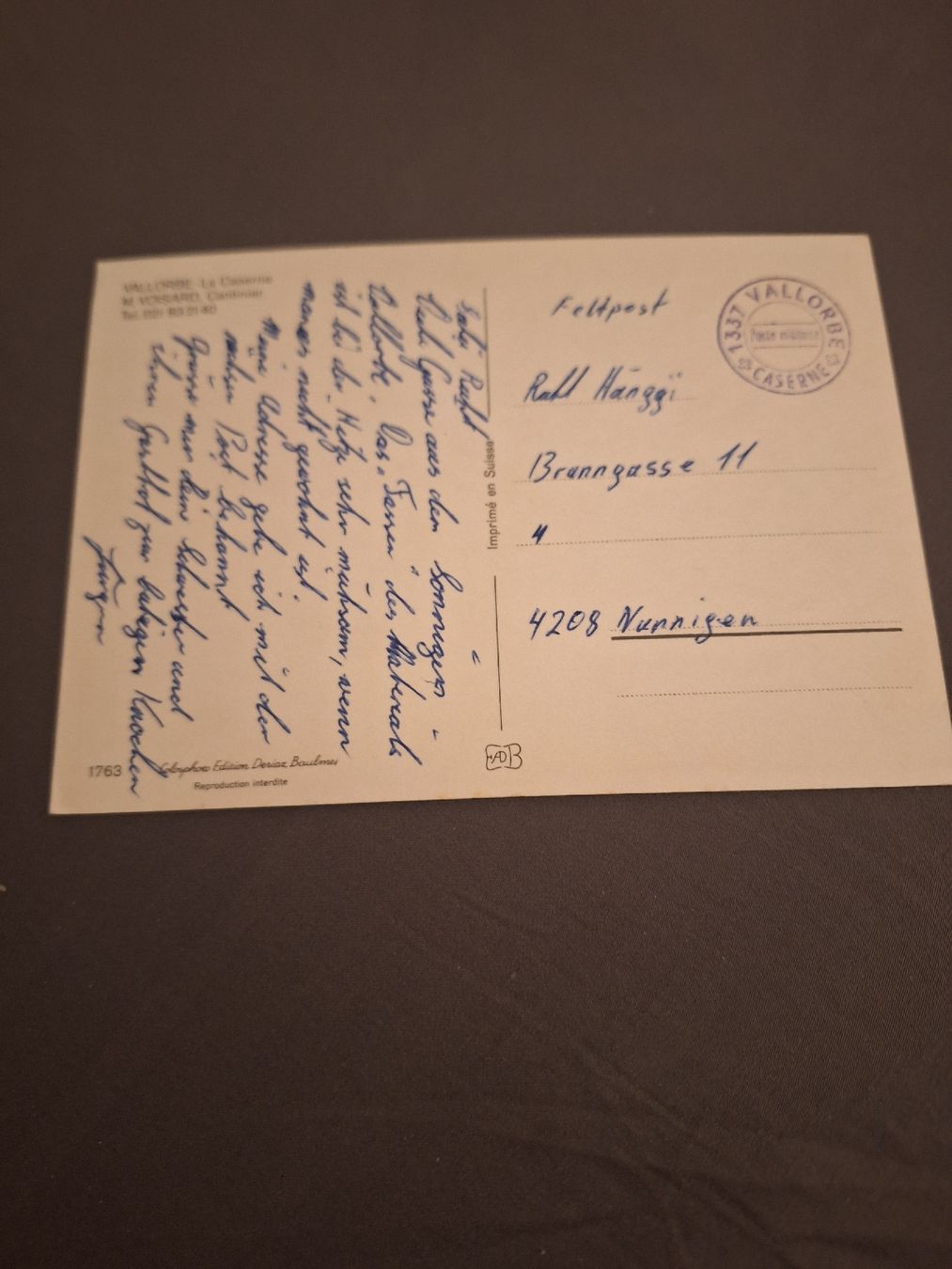 Cartoline postali: Vallorbe-La Caserne Ansichtskarte, Feldpost – Usato da Schaffhausen venduto da RicardoSchaffhausen 1