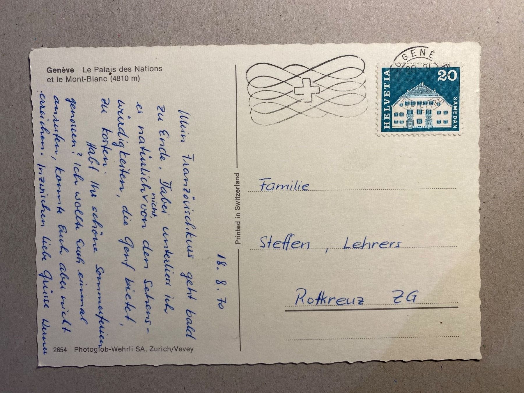 Cartoline postali: Palais des Nations Genf  mit Mont Blanc – Usato da Oberägeri venduto da Nussbi6 1