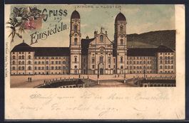 Litho Einsiedeln, Blick auf Kirche und K