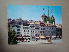 Geneve Stadtpartie viele Autos Flughafen Stempel 1980