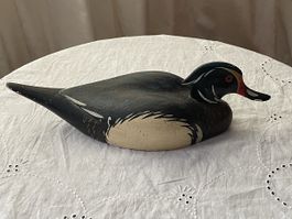 Holz-Ente, geschnitzt, Canard Carolin, Vintage Deco!
