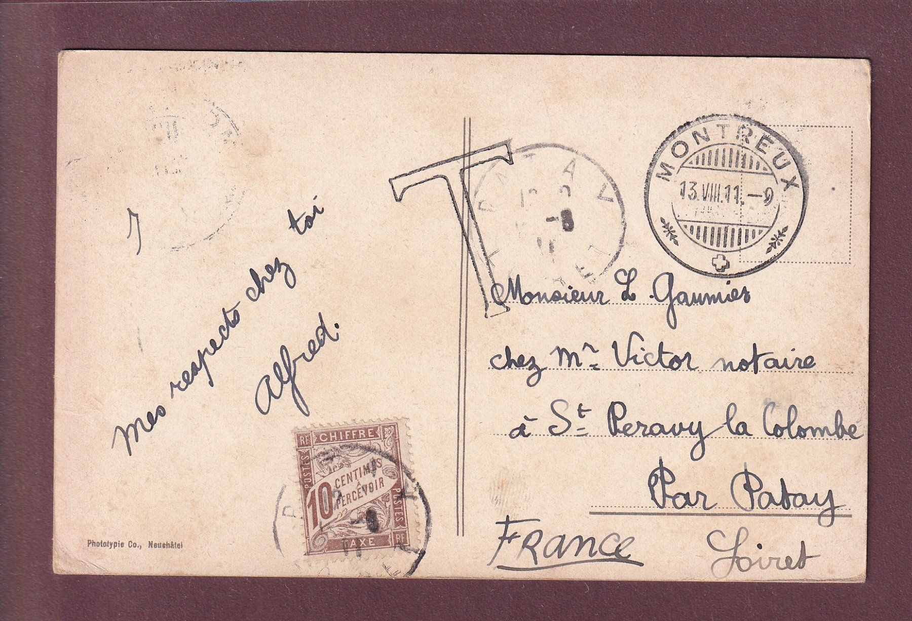 Ansichtskarten: LAC CHAMPEX - Grand Combin au clair de lune - 1911 – Gebraucht aus Pully von nicecards 1