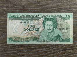 East Caribbean Dominica 5 Dollars, unc. !!!!!!