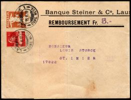 1919 Streifband 2 Wertzeichen Banque Steiner Privat Zudruck