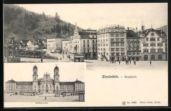 Cartoline postali: AK Einsiedeln, Hauptplatz, Stiftskirche – Usato da Berlin venduto da bartko-reher