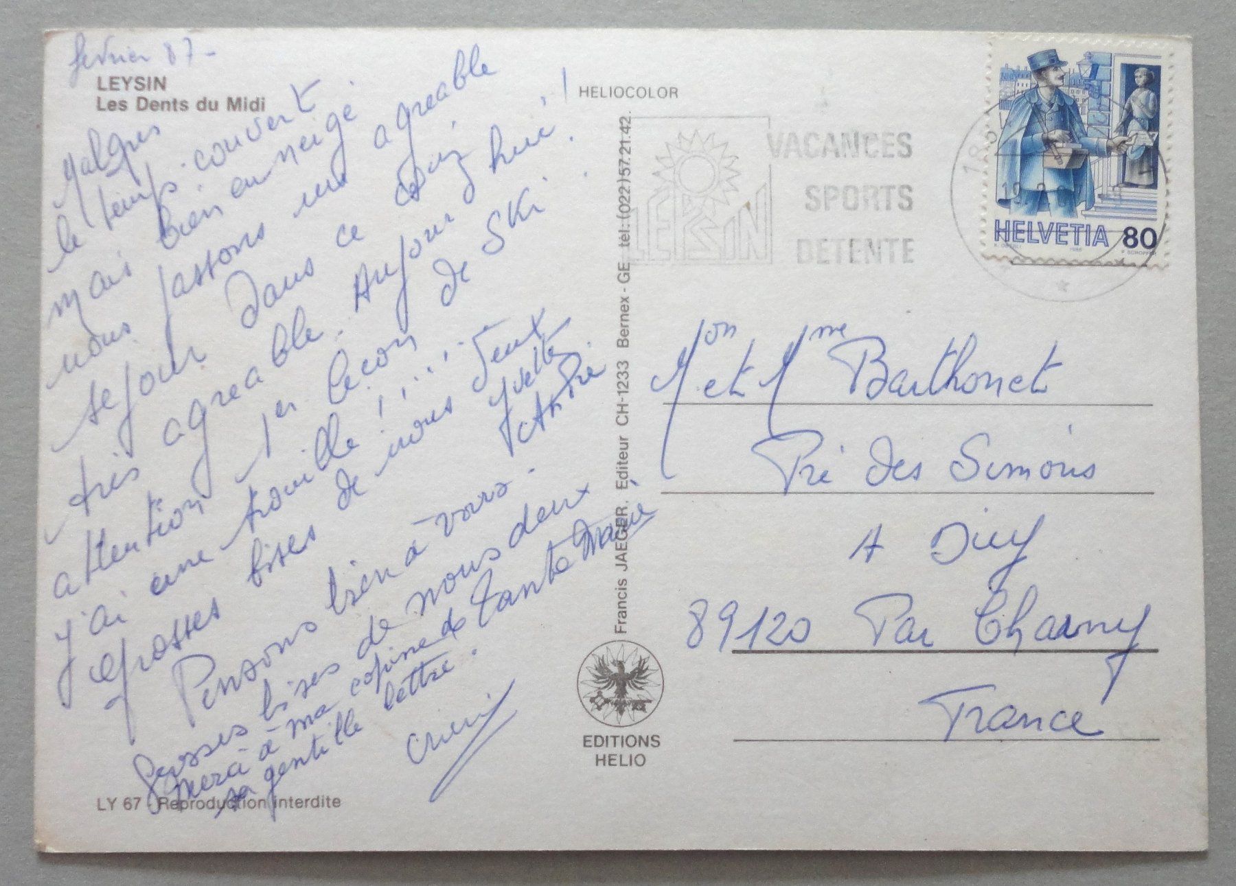 Cartoline postali: Leysin, Les Dents du Midi – Usato da Fétigny venduto da Billy2miny 1