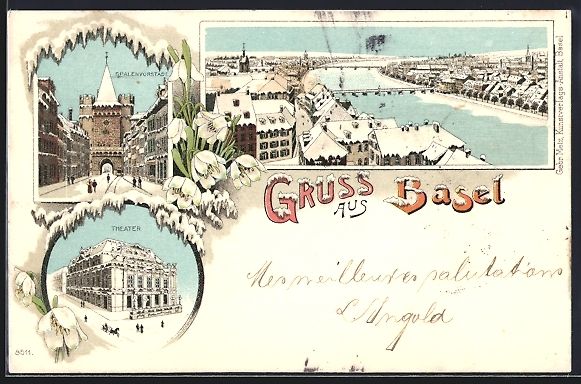 Cartoline postali: Winter-Lithographie Basel, Spalenvorstad – Usato da Berlin venduto da bartko-reher