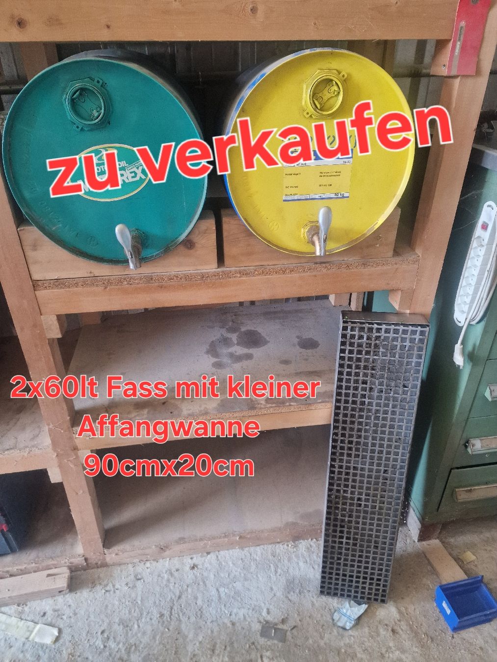 Zubehör: 2x 60lt Fässer mit Auffangwanne 90x20cm – Gebraucht aus Niedergesteln von eli_ml7q