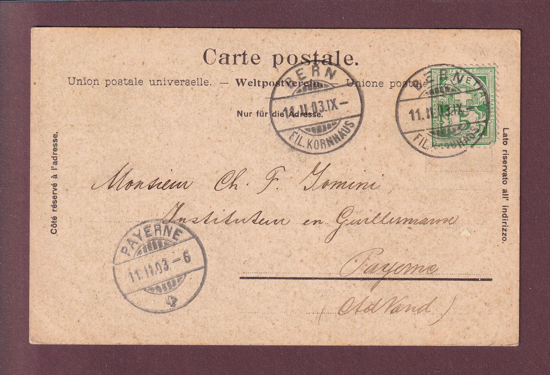 Cartoline postali: BERN - Bärengraben - 1903 – Usato da Pully venduto da nicecards 1