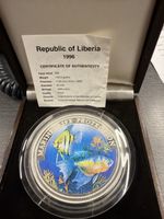 (44)Silbermünze Liberia 1996 5 Unzen Marine Life Proof Box
