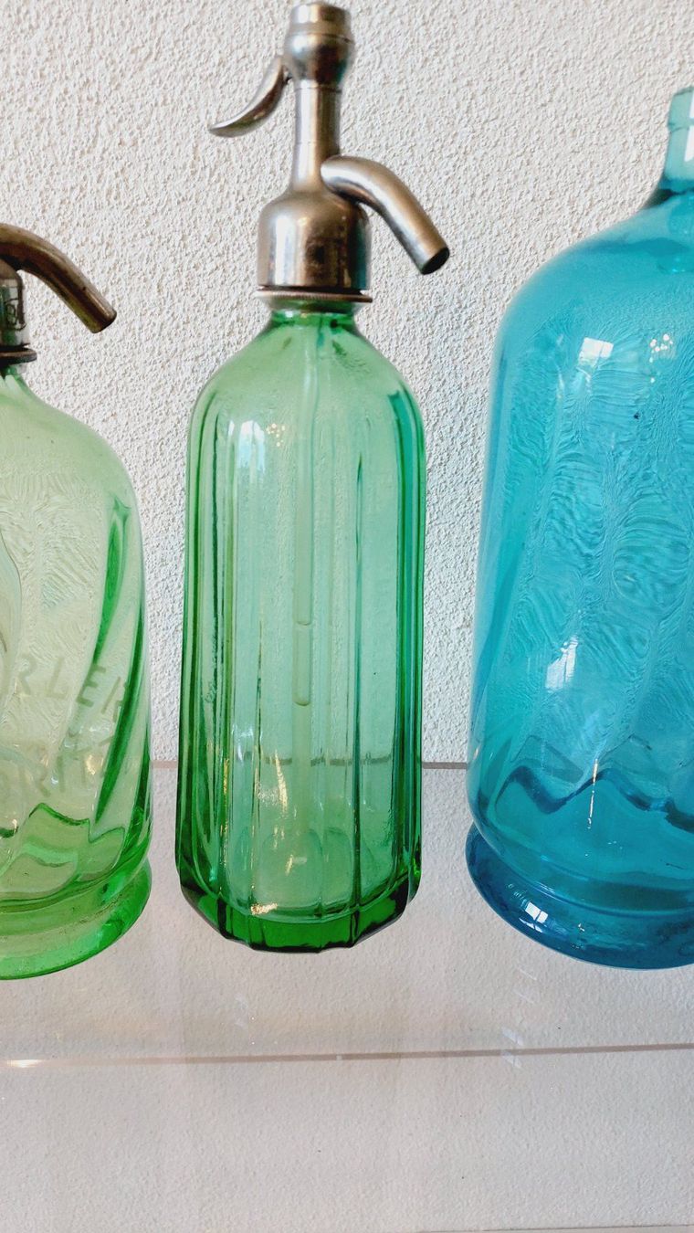 Bottiglie: Vintage Siphonflasche blau grün  St. Moritz – Difettoso da Zürich venduto da VreniUndFranz 1