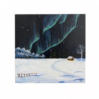 Nordlicht Winterbild Acryl Original handgemalt 20x20 cm