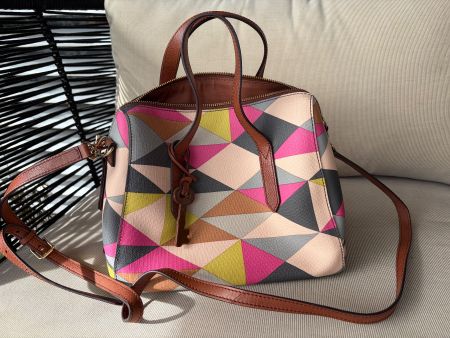 Fossil Handtasche - Geometric Print Boston Bag, kaum benutzt