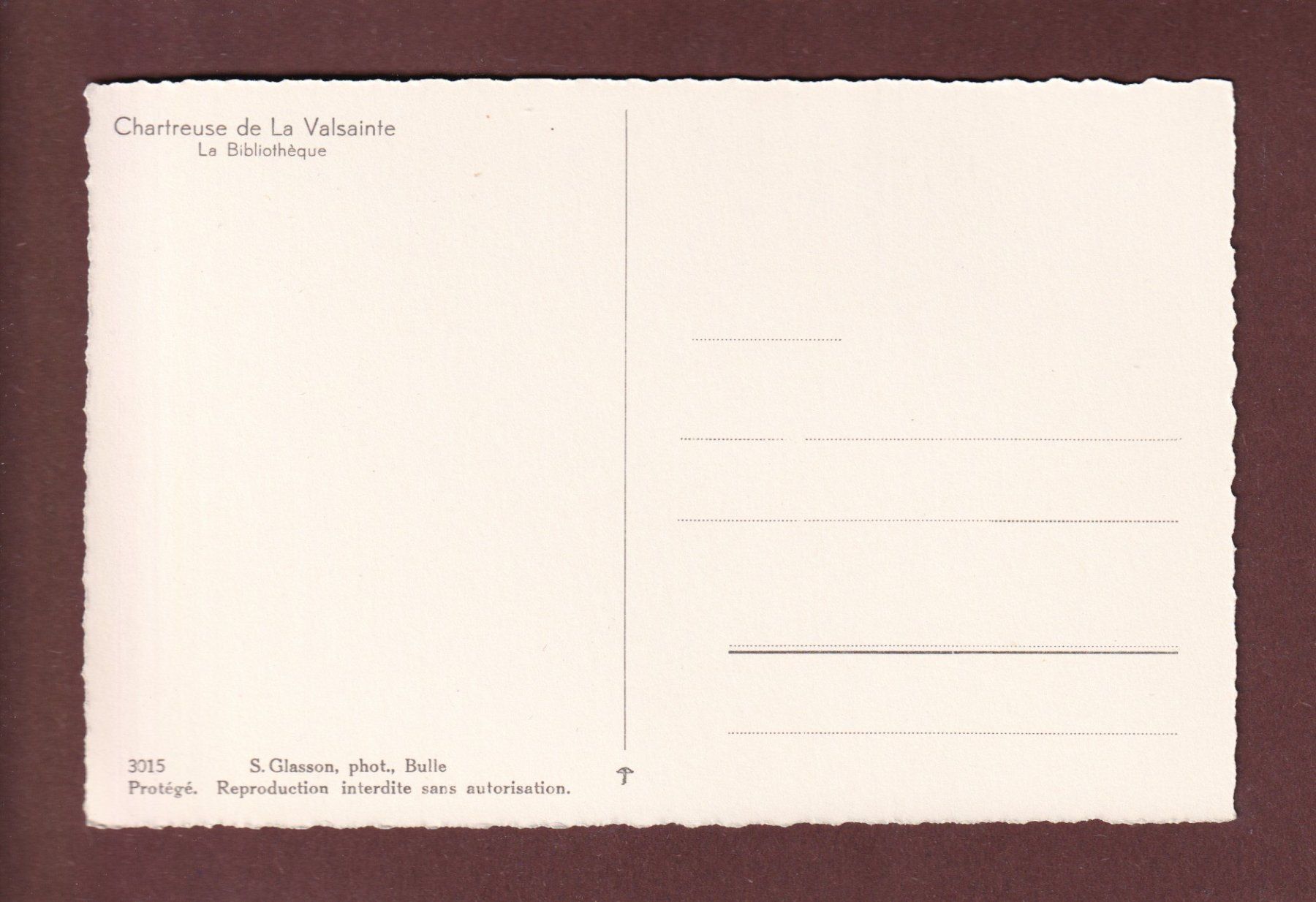 Cartes postales: Chartreuse de LA VALSAINTE - Bibliothèque – D'occasion à Pully par nicecards-shop 1
