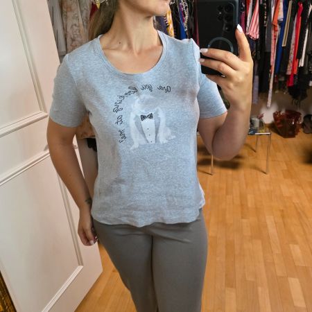 Graues T-Shirt mit Strass Hund Gr.40/L Baumwolle
