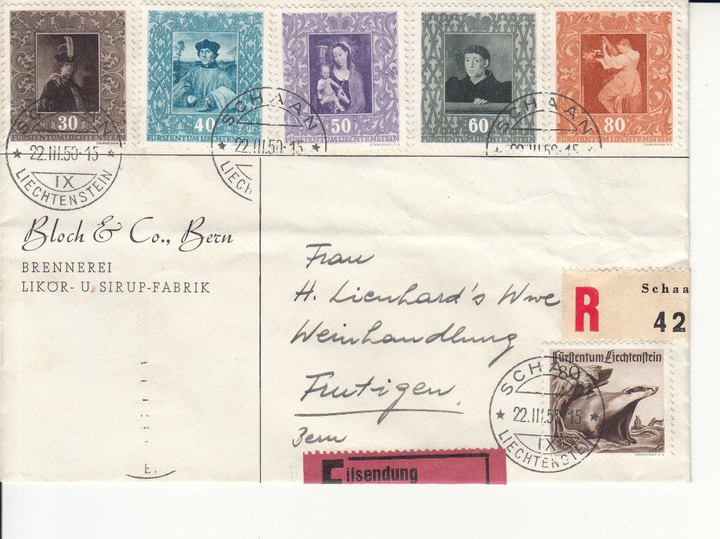 Tutti i francobolli: LBK 219 - 223; + 234 auf R-Brief – Usato da Bürglen TG venduto da StampGraf