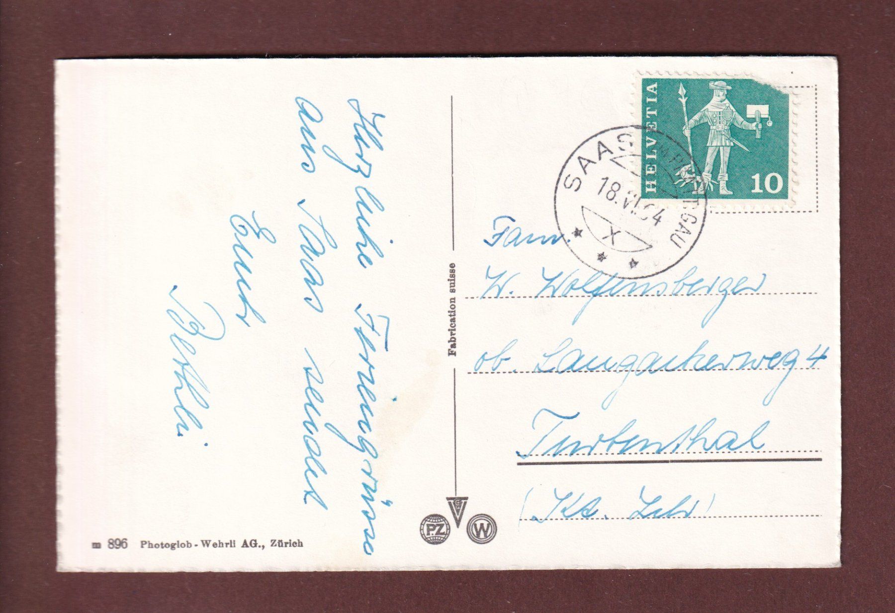 Cartoline postali: Davos - SERTIG-DÖRFLI - 1964 – Usato da Pully venduto da nicecards 1