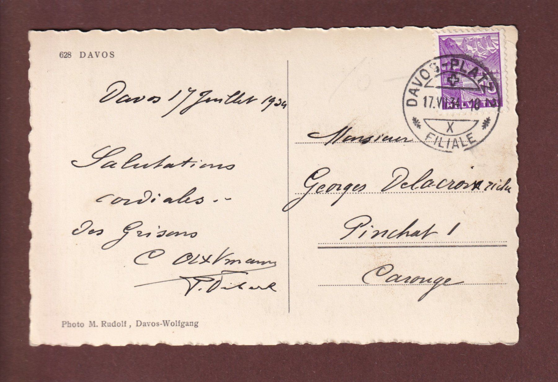 Ansichtskarten: DAVOS - 1934 – Gebraucht aus Pully von nicecards 1