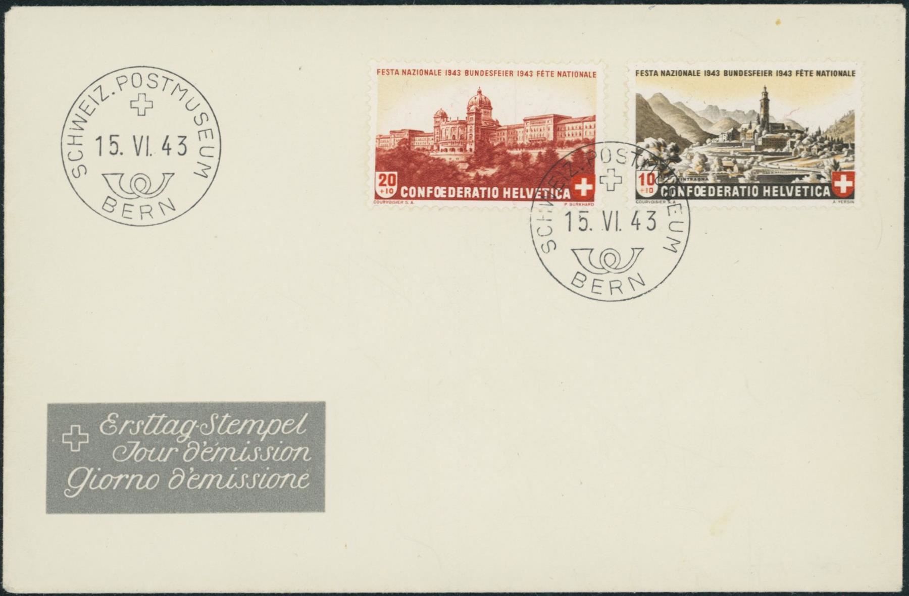 Tutti i francobolli: 1943 - Pro Patria - Ersttagsbrief FDC ET – Usato da Schindellegi venduto da leecollect