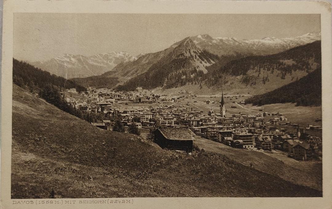 Cartoline postali: DAVOS  mit Seehorn  -  1919 – Usato da Delémont venduto da Domdom1