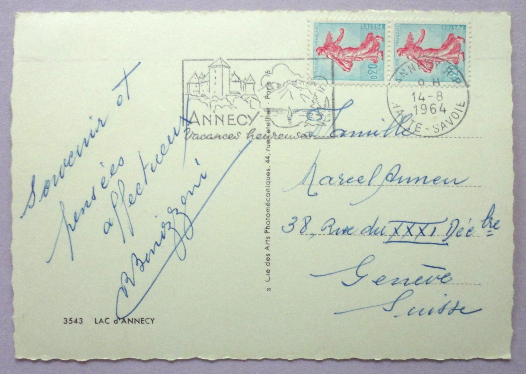 Cartoline postali: Lac d' Annecy - Panorama – Usato da Fétigny venduto da Billy2miny 1