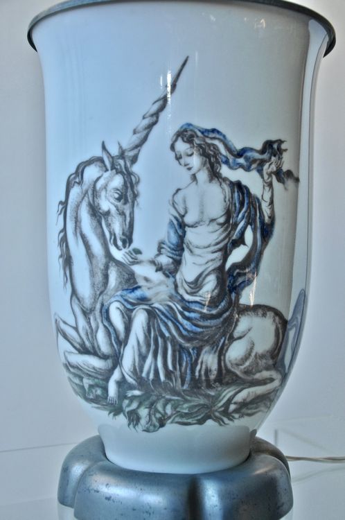 Jungfrau mit Einhorn, Art-déco Tischleuchte Ena Rottenberg (Gebraucht ...