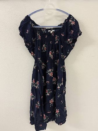Blaues Kleid mit Blumen, Gr XL