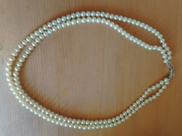 Elegante zweireihige Perlenkette Echtsilber-Verschluss TOP!