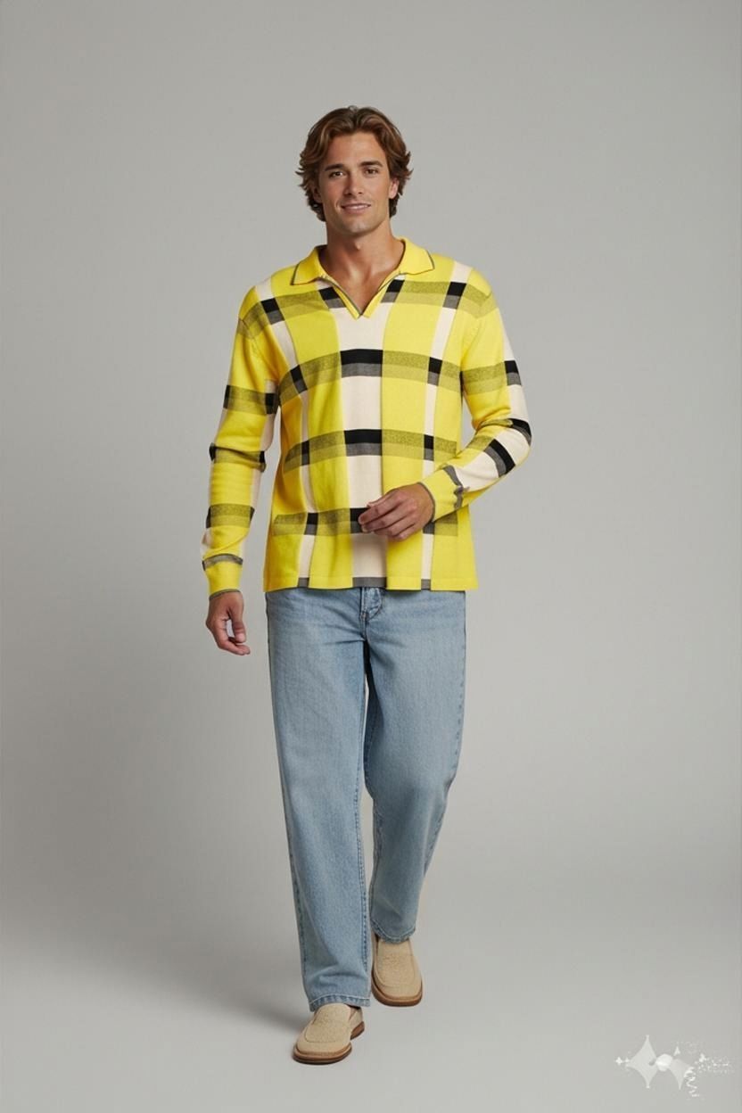 Top: Colour Thread Gelbes Karo-Poloshirt - Größe L – Usato da Zug venduto da vinokilo