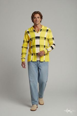 Colour Thread Gelbes Karo-Poloshirt - Größe L