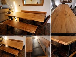 Tavolo artigianale in legno massello 220x96 con panche 