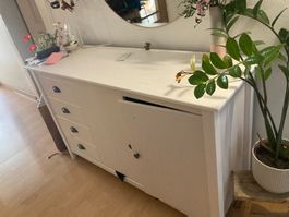 Schönes Sideboard Hill Weiß 130x40x80 cm Massivholz Kiefer