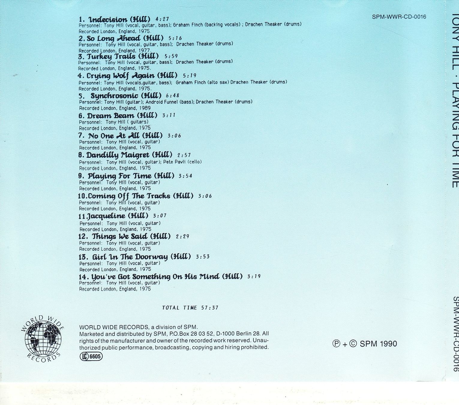 CD: Tony Hill – Playing For Time – Nuovo (secondo la descrizione) da Boussens venduto da catfood01 1