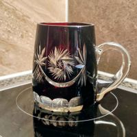 Rubinroter Kristallglas Becher Geschliffen Mit Henkel