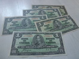 Lot ++ 5 Banknoten aus Canada ab 1937