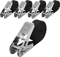 4× Spanngurt mit Ratsche 4 m – 800 kg, ohne Haken, Schwarz