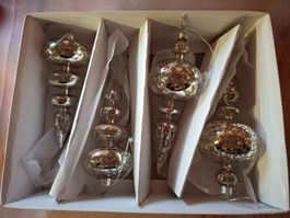 neu: 4x Weihnachtsbaumschmuck Anhänger Glas antiksilber